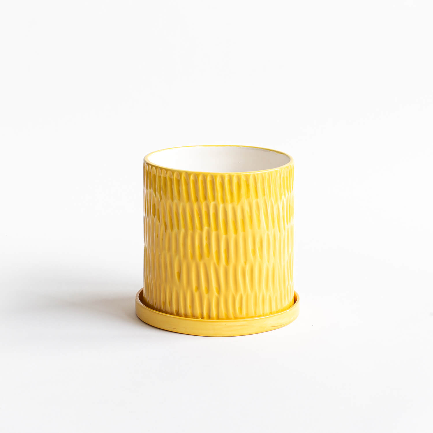 Maceta Cilindro Textura + Plato – Amarillo