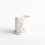 Maceta Cilindro Textura + Plato – Blanco